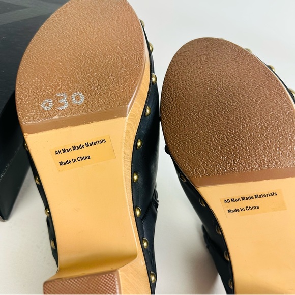 Report Womens Union Studded Mules Leather Slip on Clogs Block Heel Black Sz 9 - Picture 5 of 10